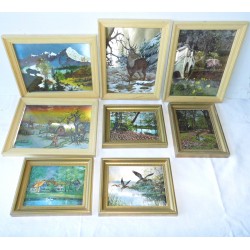 Lot de 8 tableaux avec cadres dorés